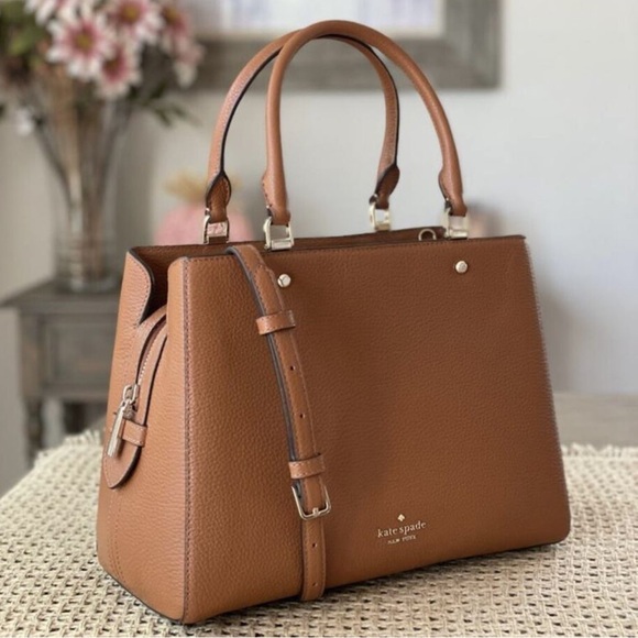Kate Spade Brown Leila Medium Triple Compartment Satchel Crossbody Purse - Picture 3 of 15